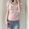 Korean soft girl aesthetic pink summer blouse