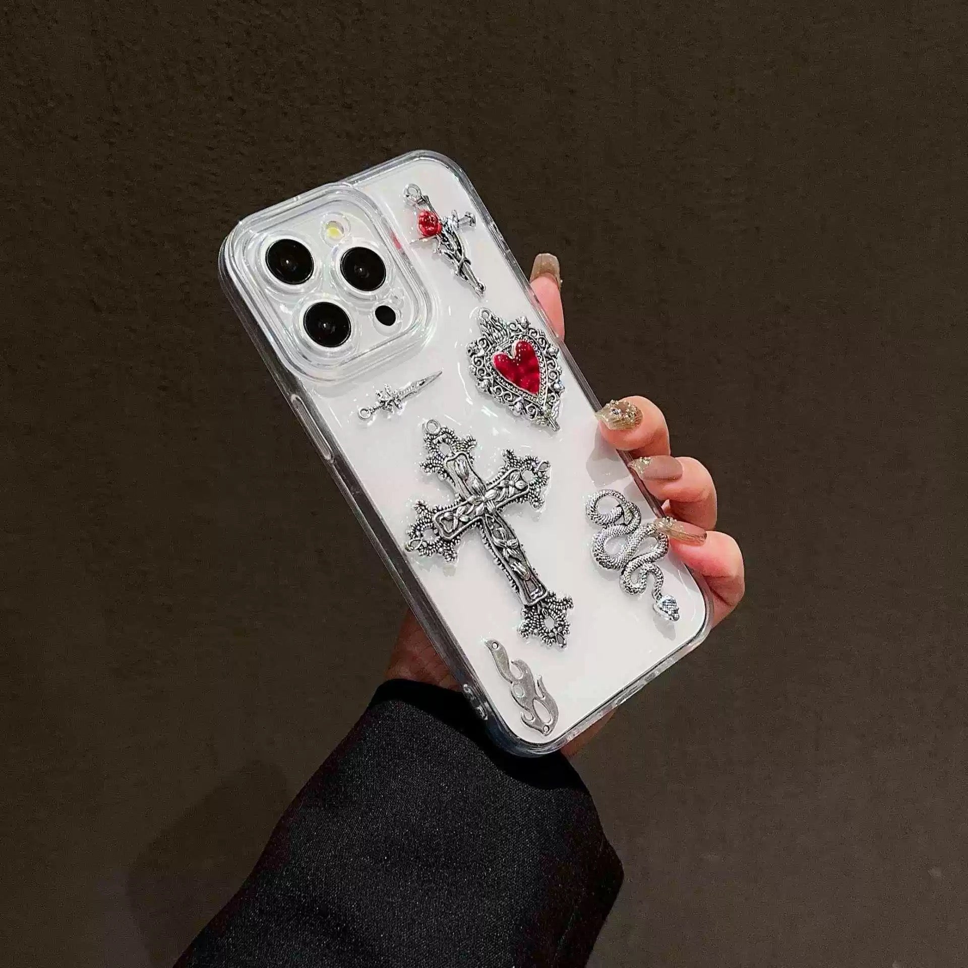 Witchy iPhone Case with Cross & Epoxy Angel Wings