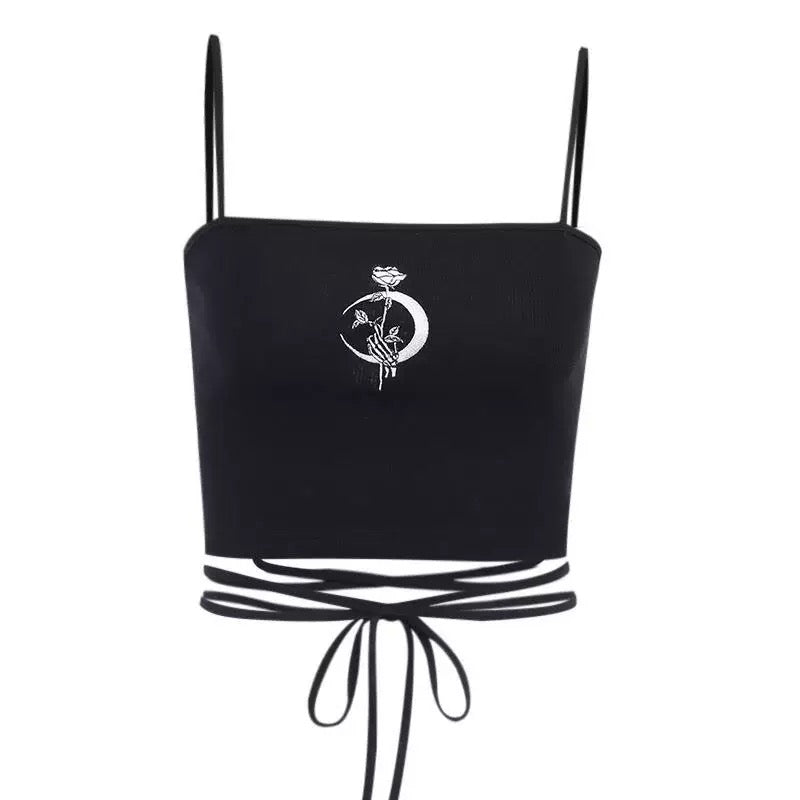 Criss-cross straps on back of fairycore top