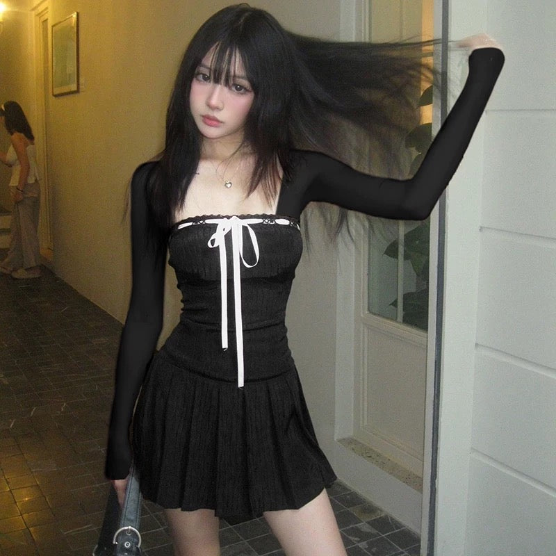 Black Coquette Mini Dress Elegant Balletcore Dress Aesthetic AGCW Black Coquette Mini Dress Elegant Balletcore Dress Aesthetic AGCW