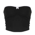 Dark coquette tube top with contrast bow stitching and lace trim