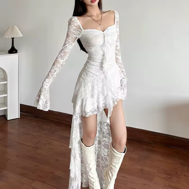 Y2K aesthetic lace fairy dress with a romantic soft grunge touch