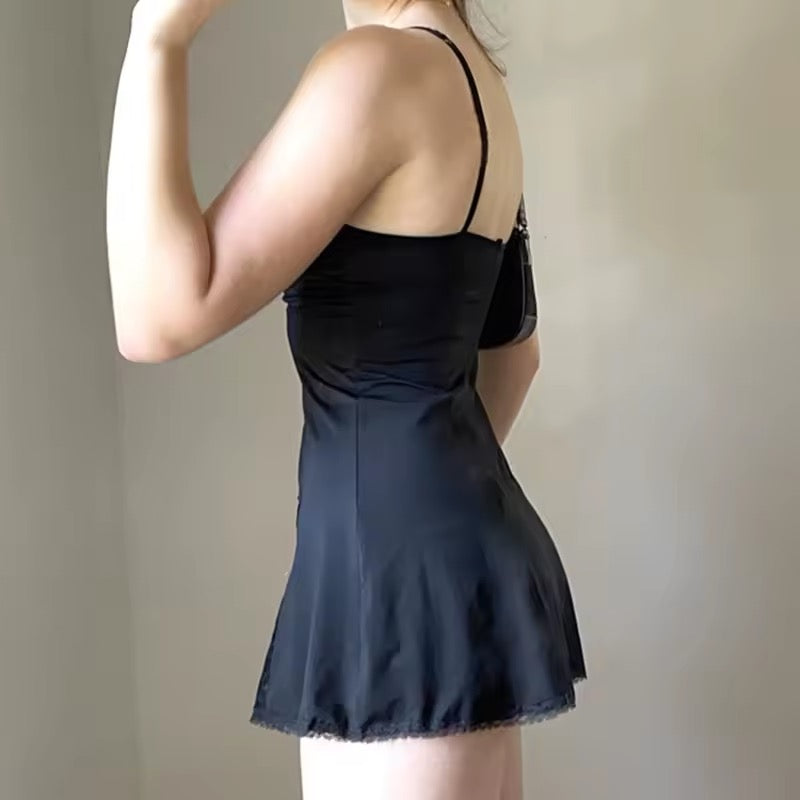 Gothic black lace patchwork dress with straps