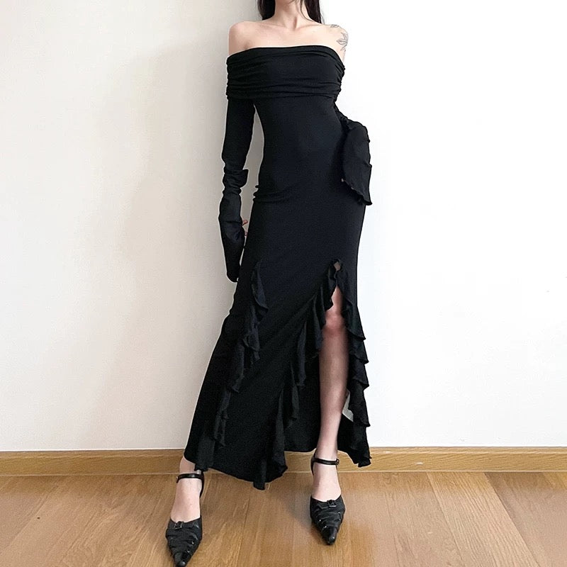 Dark Fairycore Aesthetic Maxi Dress with a Romantic Gothic Appeal