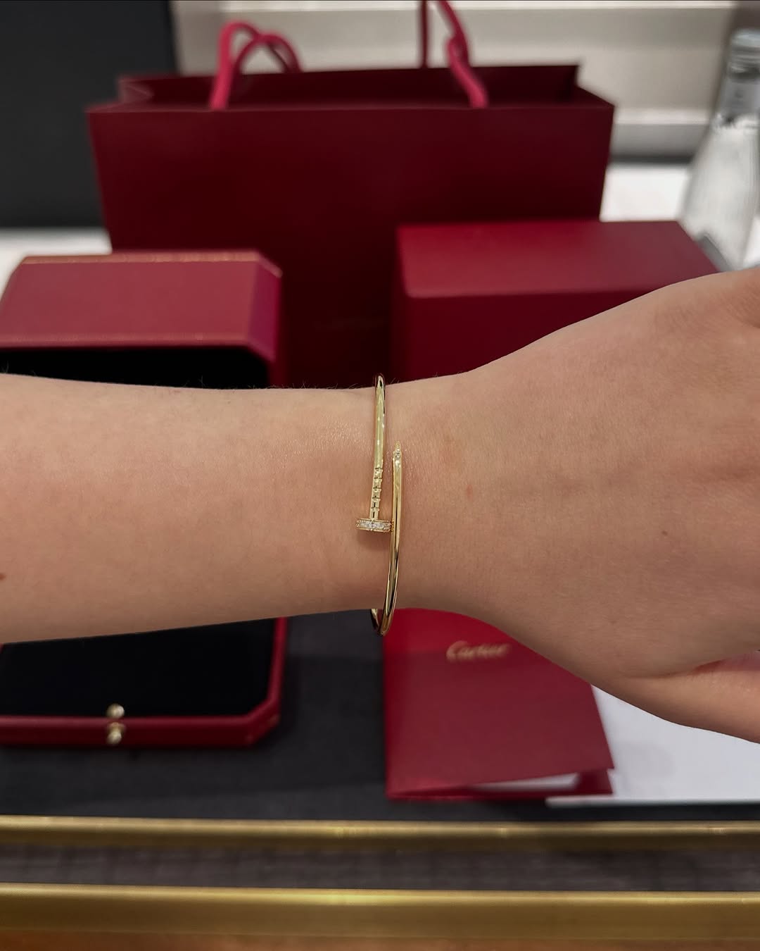 18K gold plated nail bracelet for women, shimmering crystal accents