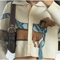 Cute puppy pattern knit cardigan for women, featuring V-neck design and lapel collar, ideal for layering in autumn and winter