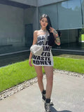 Hot girl summer dress with slogan print and tight-fitting silhouette