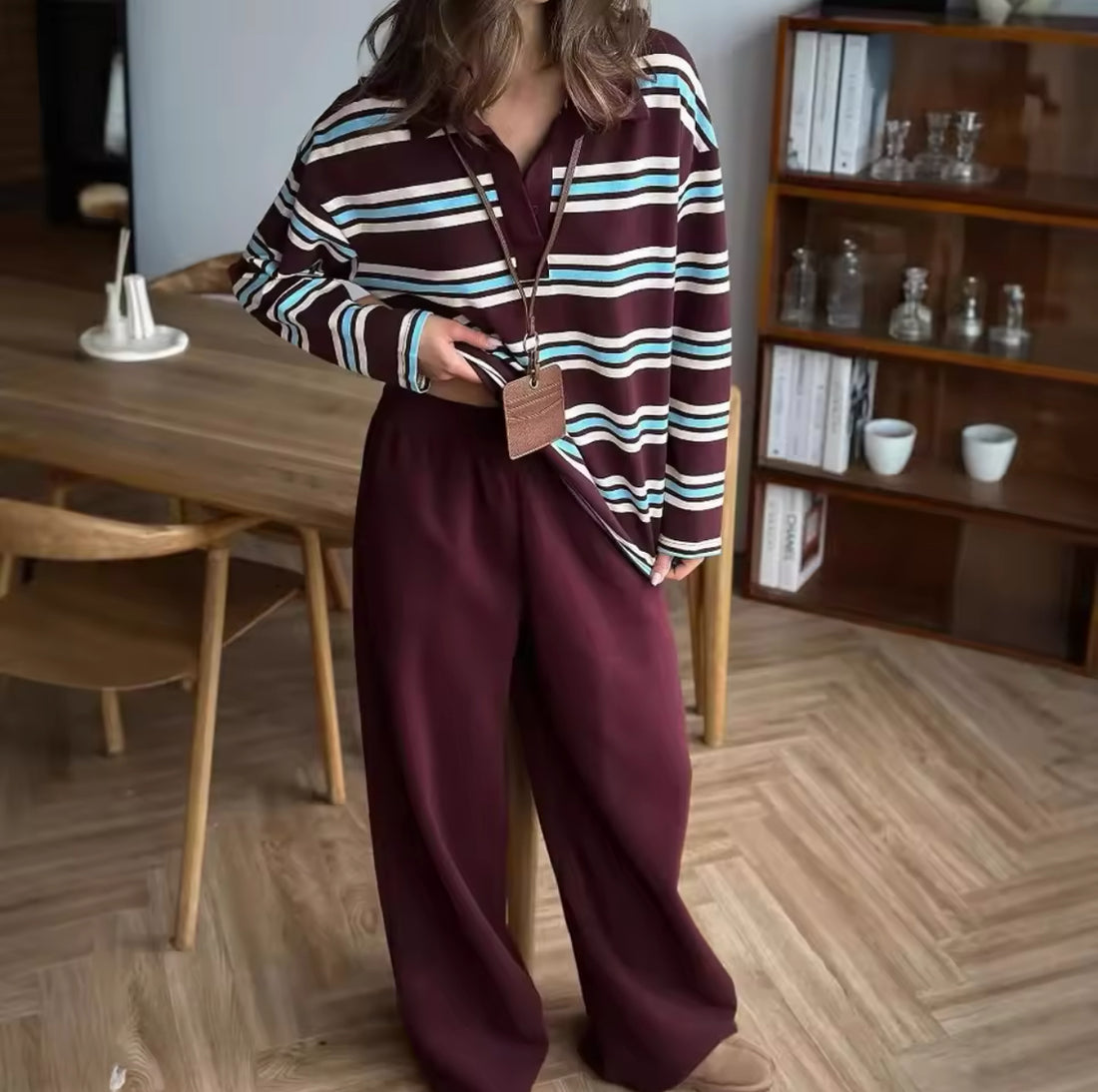 Close-up of knit fabric and striped pattern on shirt
