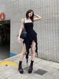 Elegant Black Tube Dress with High Elastic Knitted Fabric