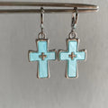 Statement gothic earrings with pink cross charm, a perfect Y2K accessory for Harajuku streetwear and scene girl aesthetic looks