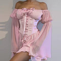Vintage fairy pink chiffon mini dress with bandage corset