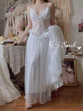 Lightweight tulle dress with lace accents for elegant lounging