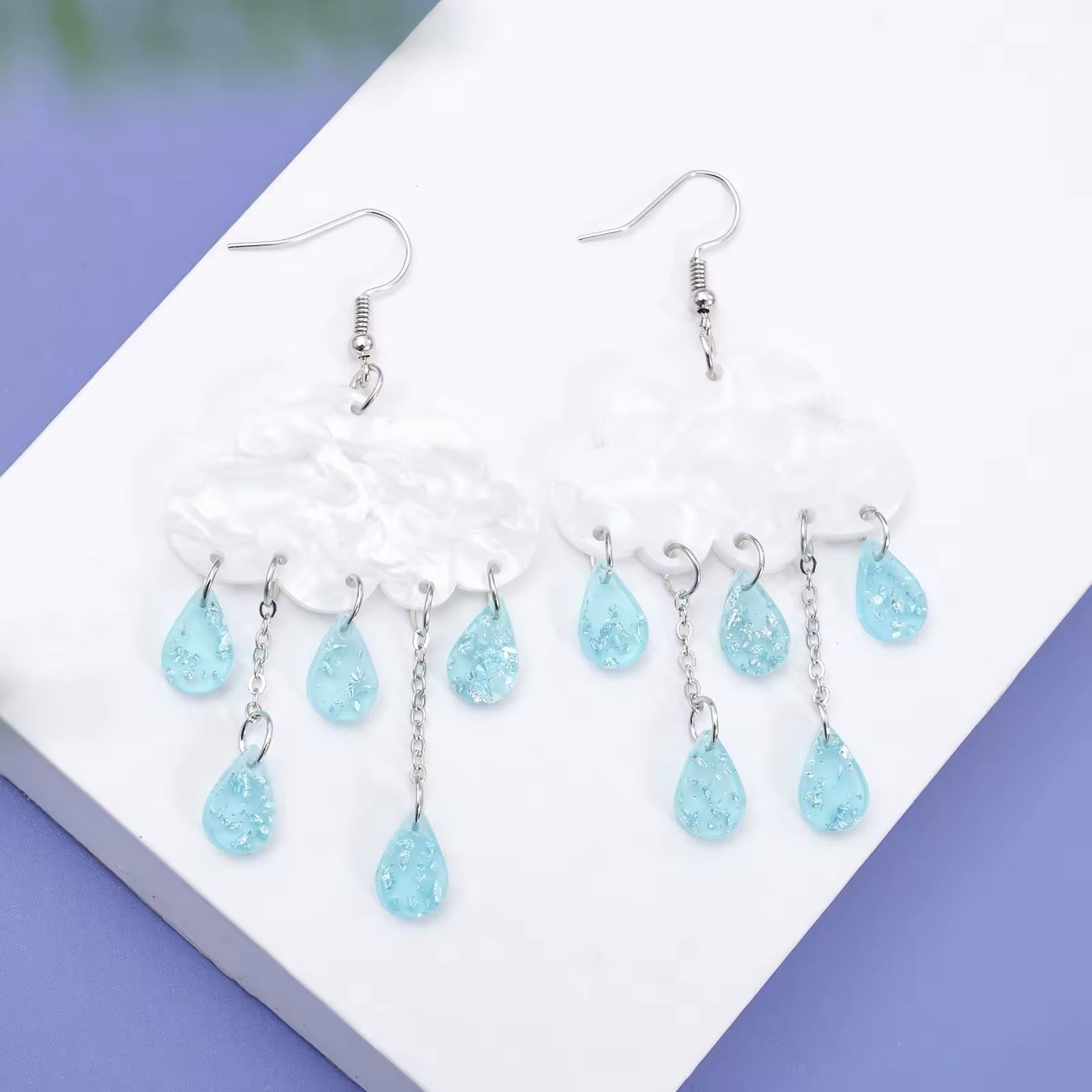 Acrylic cloud earrings with multicolor teardrops, lightweight and handmade jewelry for women who love cute and unusual pieces