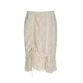 Fairycore lace midi skirt with sheer mesh fabric and lace trim
