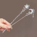 Fairycore moon hair stick with a delicate moonstone and tassel