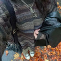 Long sleeve fairycore style striped sweater for autumn outfits