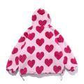 Hooded plush winter coat with zipper and hearts