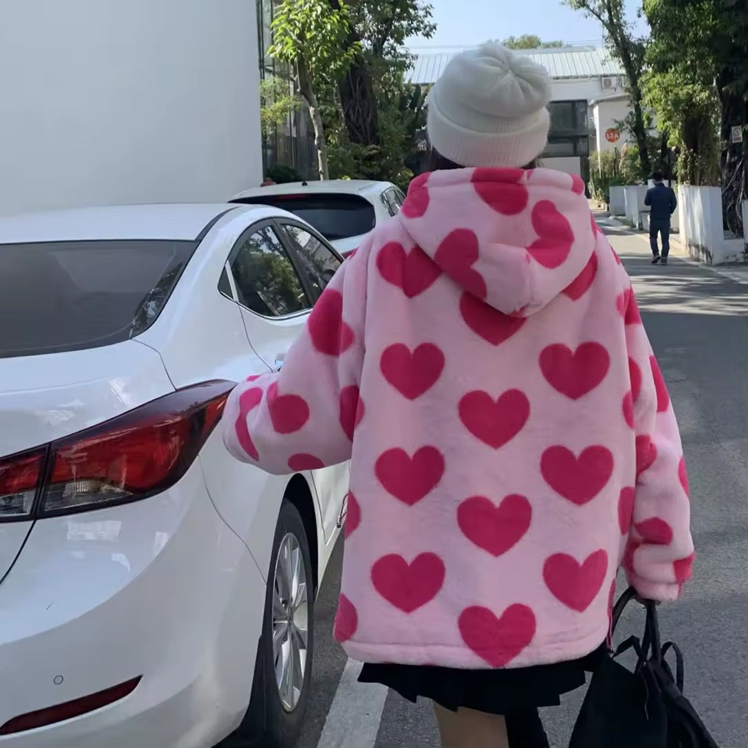 Warm fluffy love jacket for cute Y2K outfit
