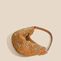 Vegan faux suede underarm bag in retro patchwork style