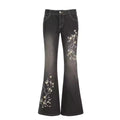 Floral embroidered flare jeans styled with Y2K crop top