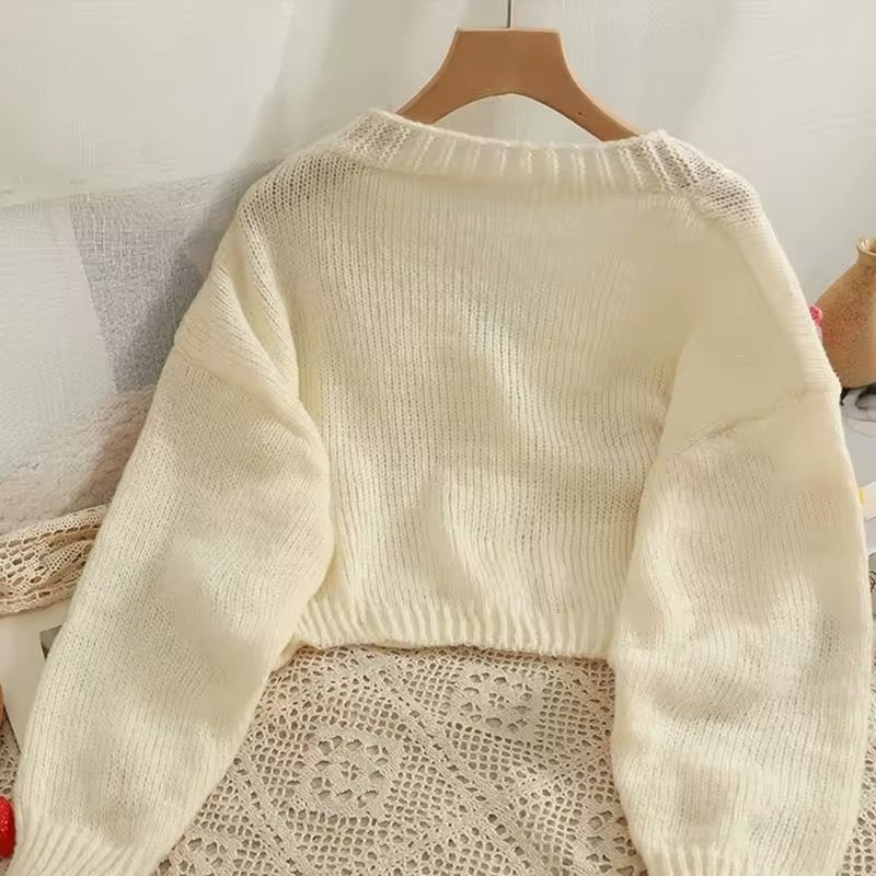 Soft girl cardigan with colorful floral embroidery