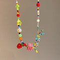 Y2K fruit bow colorful necklace featuring cute cartoon fruit charms, pastel beads, and star pendants for Harajuku, EMO, and egirl aesthetic outfits