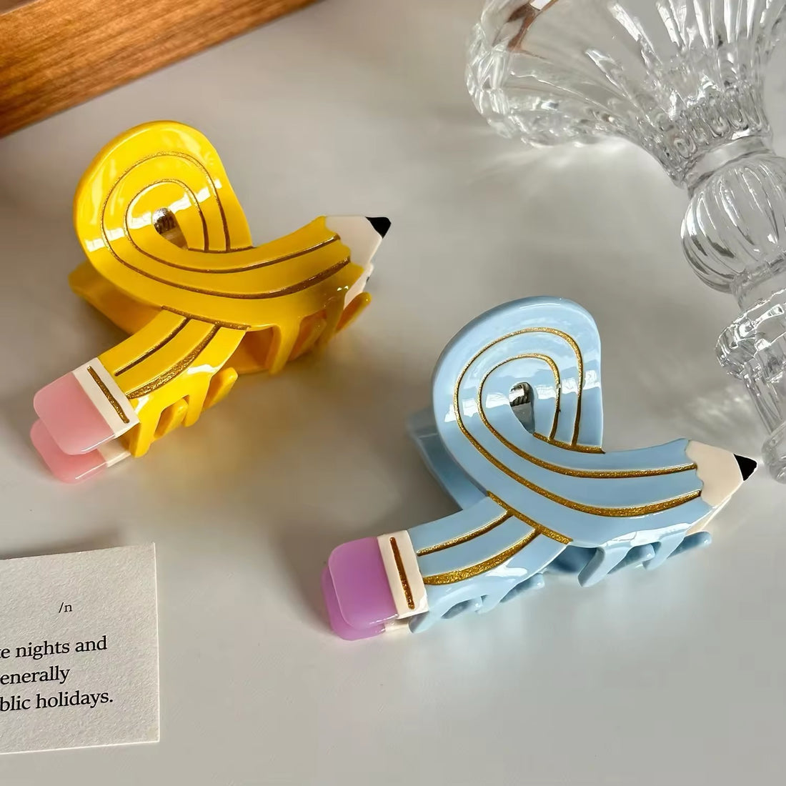 Artistic pencil hair claw clip with a unique geometric design
