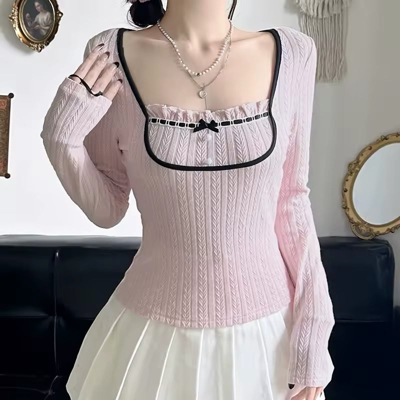 Romantic kawaii pink knitwear for soft girl fashion