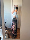 Black cyberpunk denim pants with gothic ripped texture