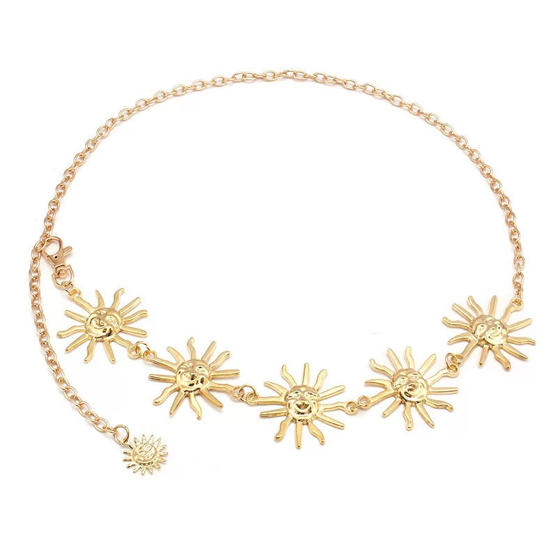 Layered celestial chain belt for women with star and sun charms