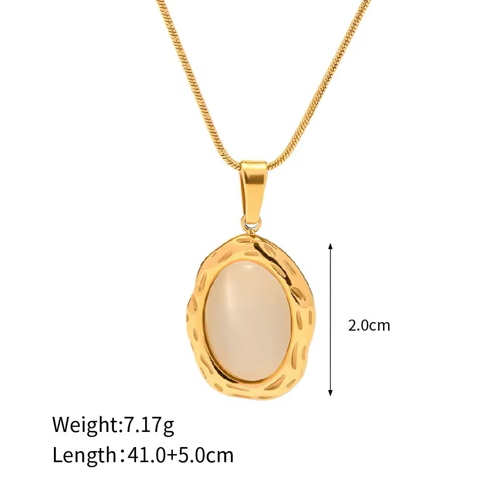 Tarnish-resistant stainless steel necklace with white opal charm