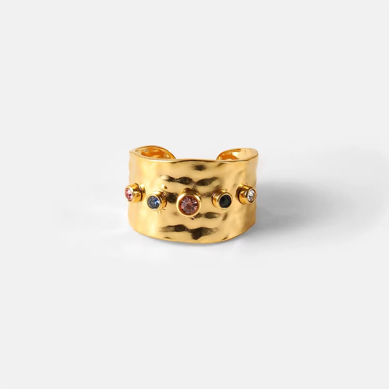 Elegant gold-plated zircon ring with multi-color stones