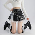 Y2K high waist PU leather mini skirt with zipper decor
