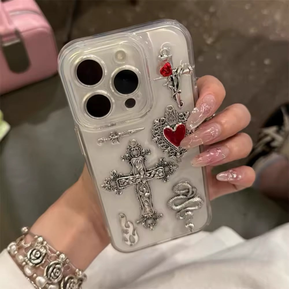 Gothic Cross iPhone Case with 3D Metal Cross & Soft Cover