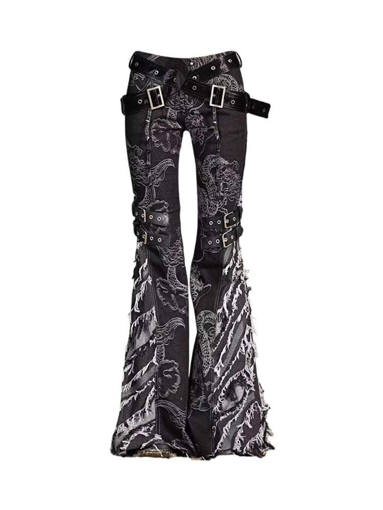 Y2K Dragon Flare Jeans – Emo Punk Aesthetic Jeans for Alt Fashion