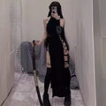 Gothic midi dress with halter neck and high slit