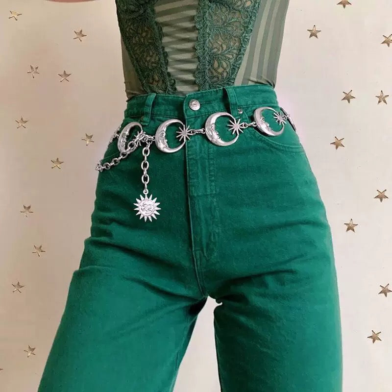 Elegant moon body chain belt with spiritual and aesthetic design