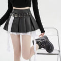 Gothic PU leather mini skirt with lace trim and zipper detail
