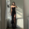 Gothic Sexy Bow Dress with Strapless Bandage Fit and High Slit