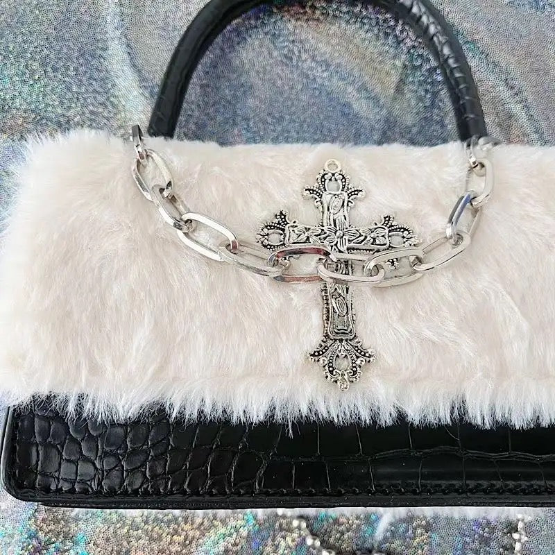 Stylish punk mini purse with gothic cross patch