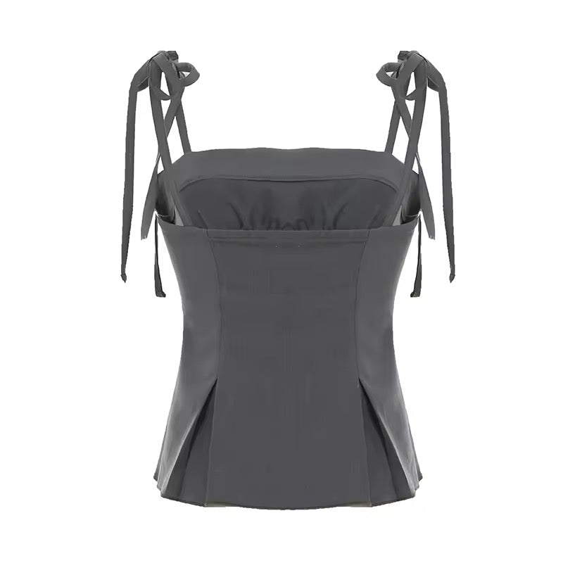 Y2K aesthetic grey top with bow and contrast lace