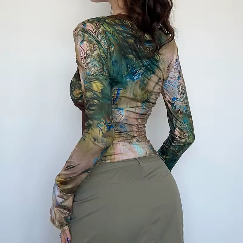 Lace detail crop top with bandage drawstring