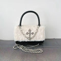 Small gothic bag with plush finish and metallic chain