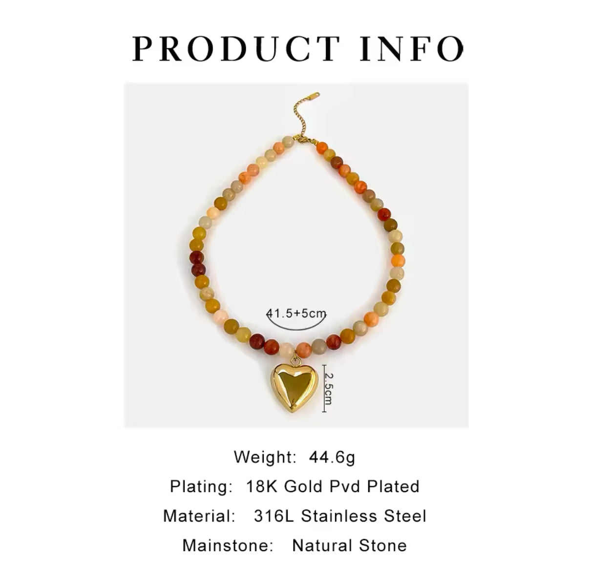 High-quality waterproof gold-plated heart necklace