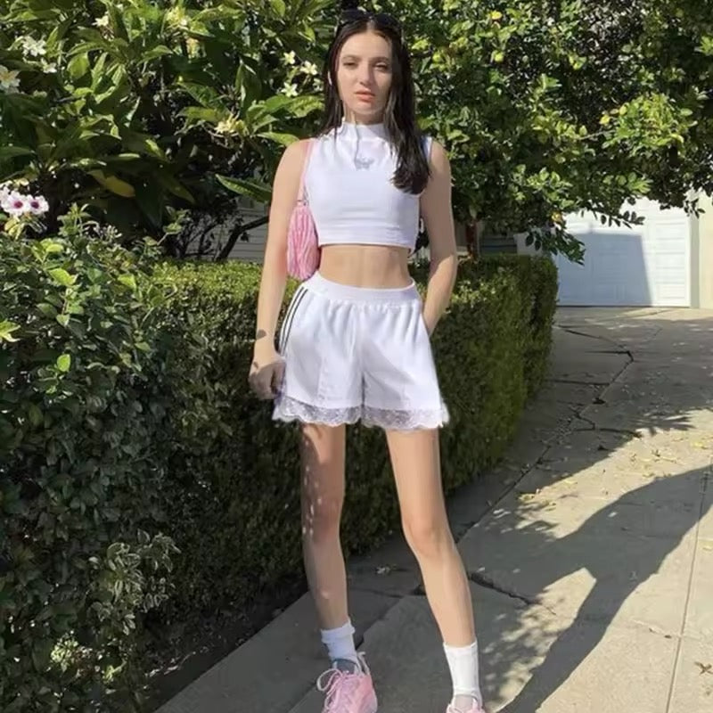 Aesthetic shorts for women combining athletic and soft girl styles