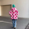 Korean Harajuku style love pattern faux fur jacket