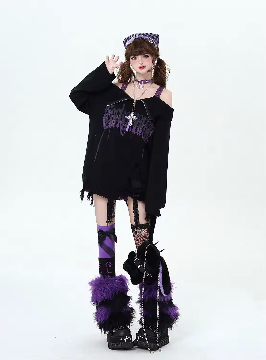 Soft grunge knitwear with Harajuku Y2K vibes and zipper accent for women