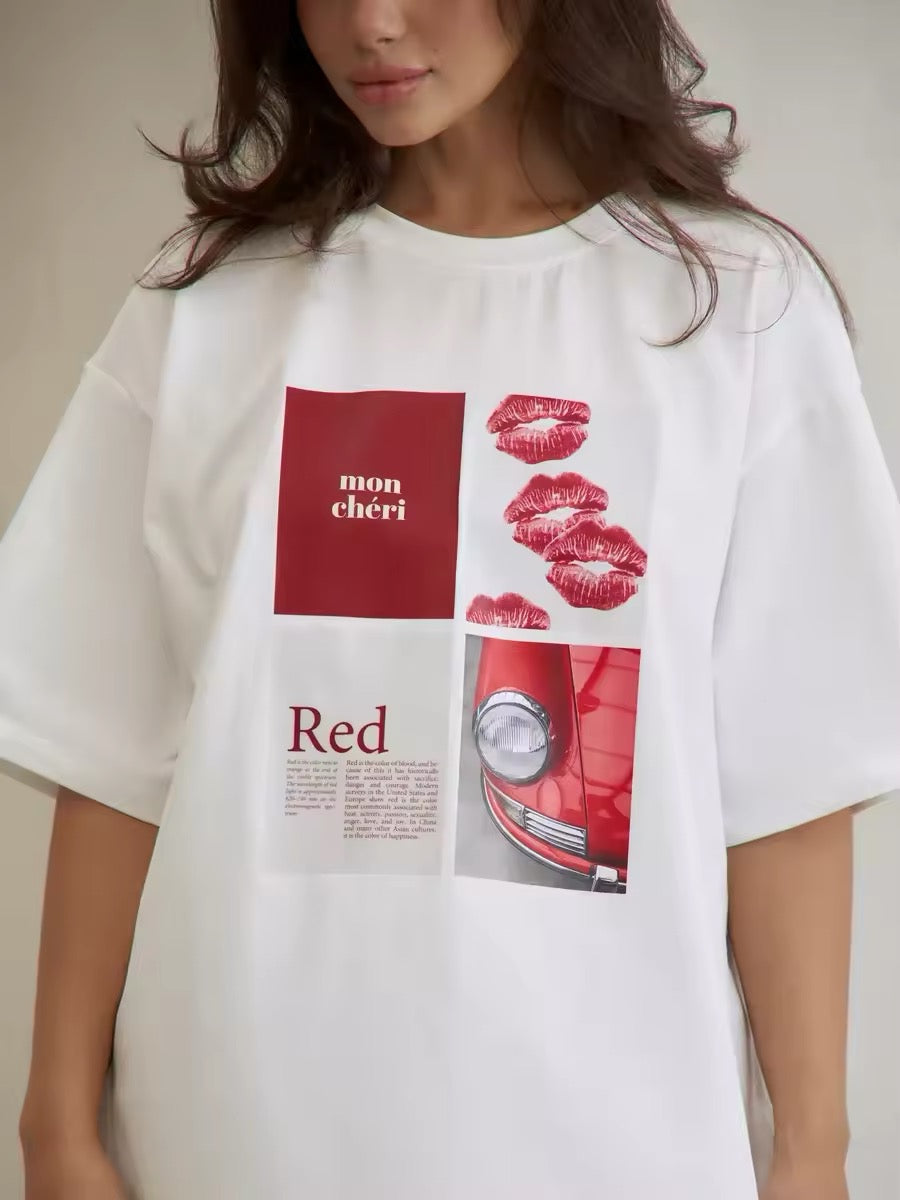 Stylish aesthetic t-shirt with mon chéri lips and vintage summer look