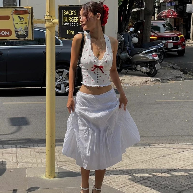 Slim fit cherry print camis with a high-street fashion look