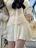 Kawaii A-line mini skirt styled with preppy cardigan